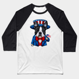 Fourth of July Boston Terrier Baseball T-Shirt